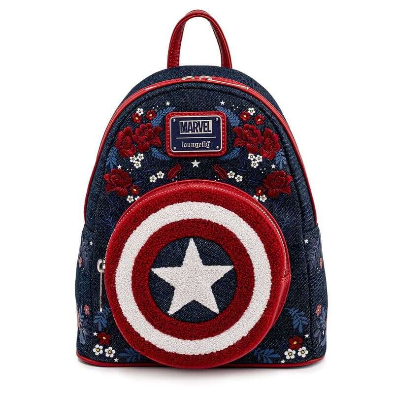 Mochila Escudo Floral Capitan America 80Th Marvel 26cm