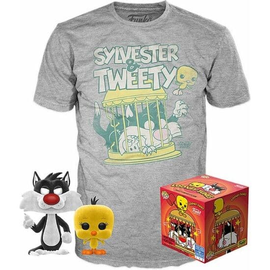 SET FIGURA POP & TEE LOONEY TUNES SYLVESTRE AND TWEETY FLOCKED EXCLUSIVE