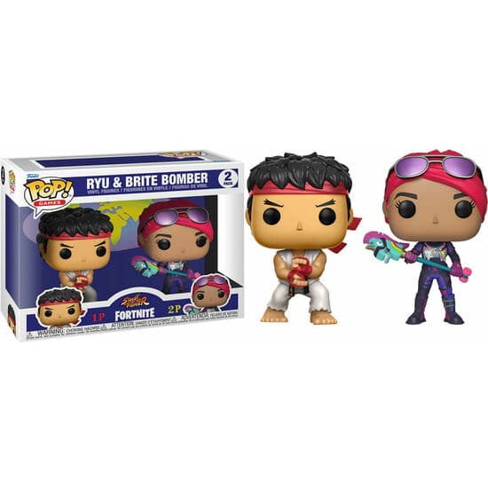 BLISTER 2 FIGURAS POP FORTNITE STREET FIGHTER RYU & BRITE BOMBER