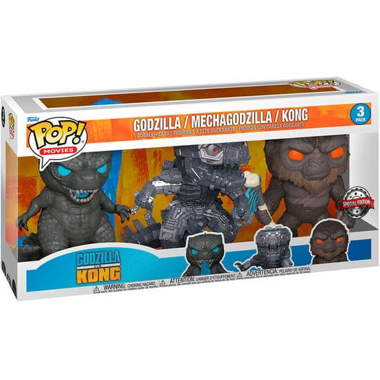 BLISTER 3 FIGURAS POP GODZILLA VS KONG EXLCUSIVE