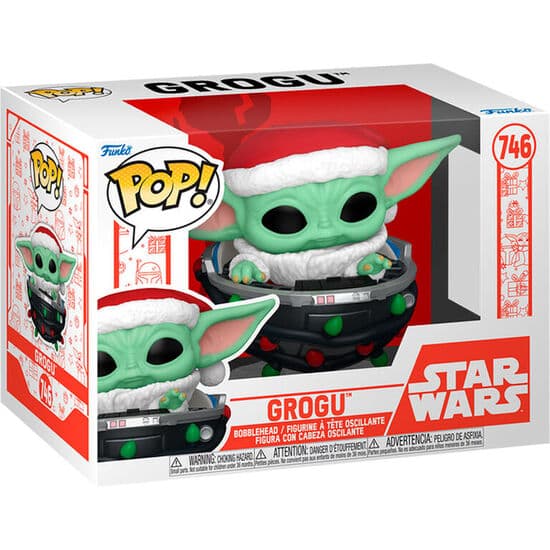 FIGURA POP STAR WARS GROGU WITH SANTA HAT IN PRAM